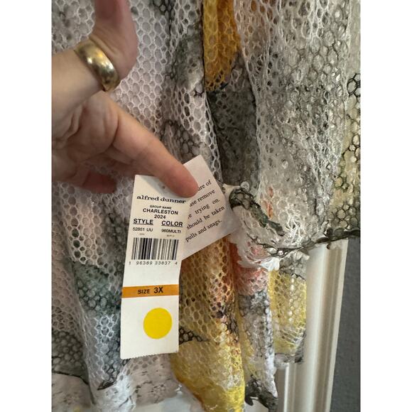 ALFRED DUNNER Charleston Top NWT Multi Colored Floral Net 3/4 Sleeve Top Sz 3X - Picture 8 of 9